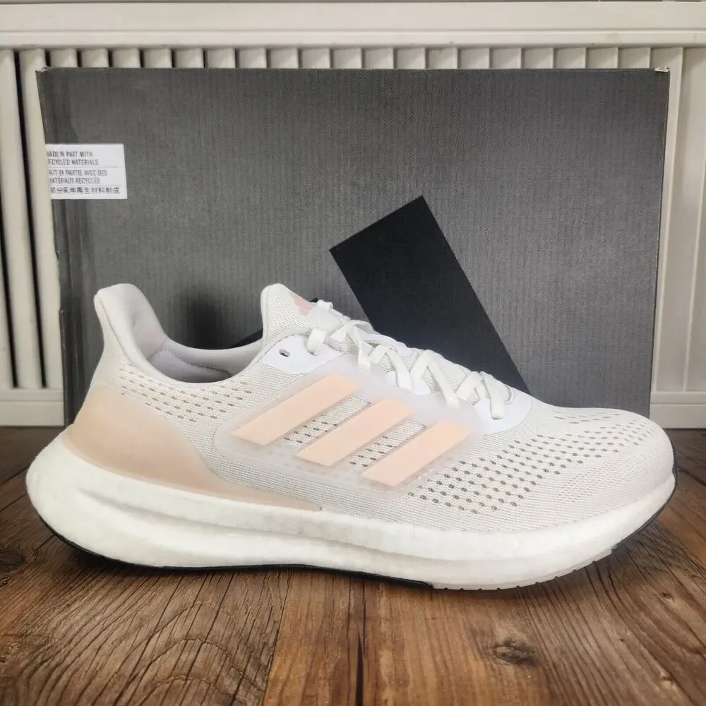 Adidas Pureboost 23 IF2392 Womens 9.5 White Pink Athletic Running Sneakers Shoes
